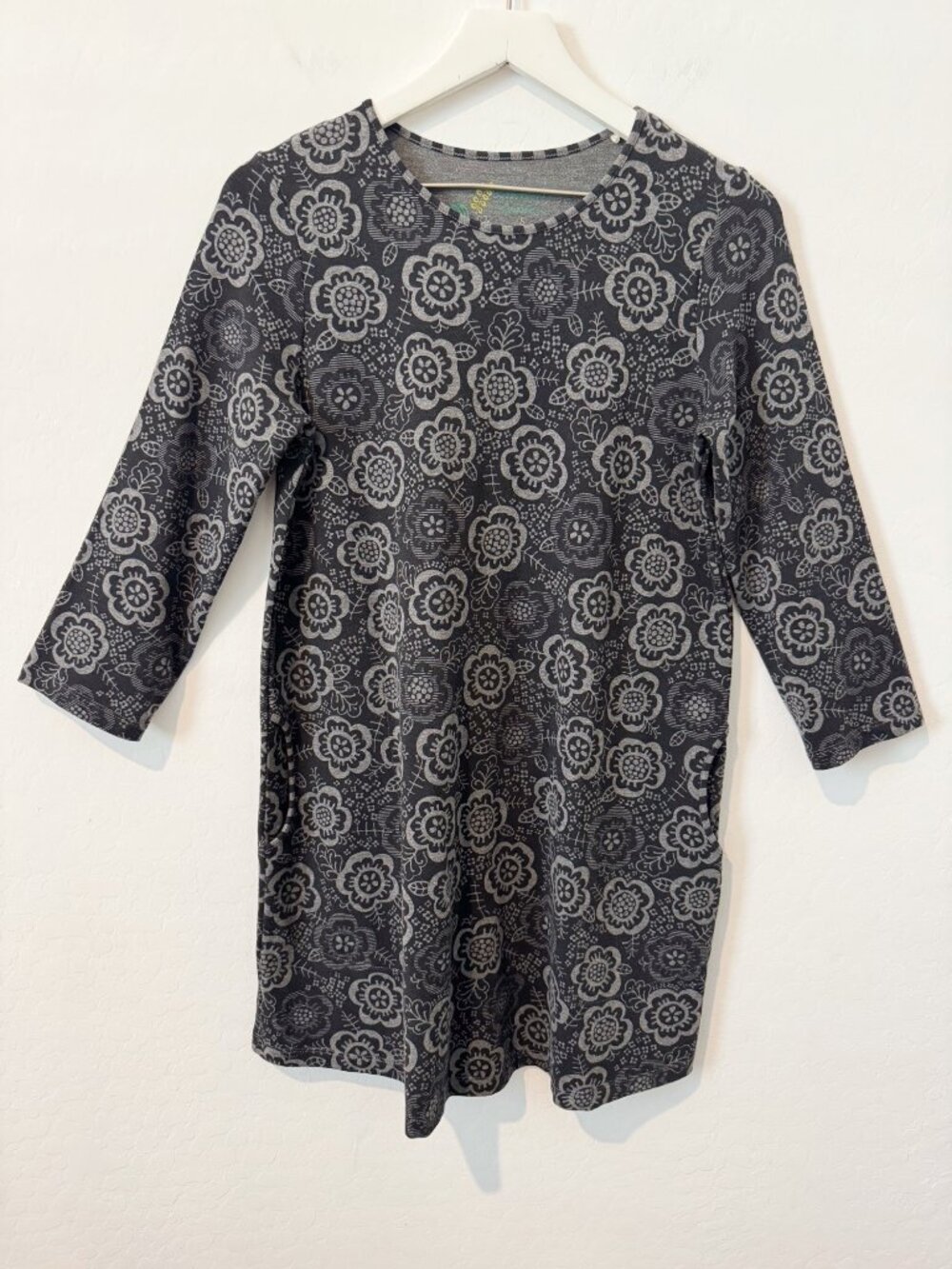 Gudrun Sjoden Floral Tunic Dress Size Small Pocket Lagenlook Artsy Scandi Earthy